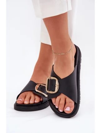 Dámské Pantofle Na Platformě Se Zlatou Přezkou Černé Jovira