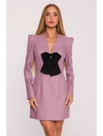 M869 Tweed šaty s výstřihem do V - marsala