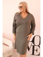 Dámská sukni Plus Size máslová s výstřihem do V a rukávem khaki