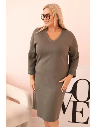 Dámská sukni Plus Size máslová s výstřihem do V a rukávem khaki