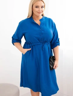 Dámská viskózová sukýnka Plus Size s knoflíky a zavazováním v pase chabrová