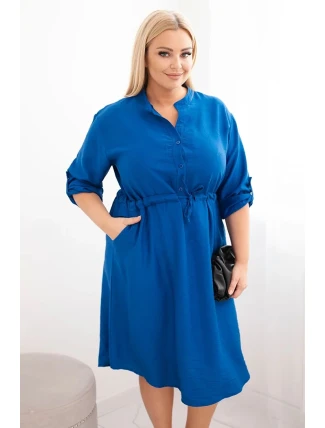 Dámská viskózová sukýnka Plus Size s knoflíky a zavazováním v pase chabrová