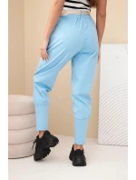 Dámské bavlněné kalhoty s vysokým pasem a páskem modré
