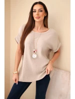 Hedvábná blůza s náhrdelníkem tmavě béžová