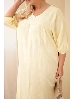 Dámské šaty plus size bavlněné mušelínové s výstřihem do V žlutá