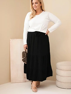 Dámská sukně Plus Size bavlněná mušelínová s volánem a elastickým pasem černá