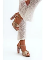 Dámské kožené sandály na podpatku Maciejka 06564-22 béžovo-zlaté Dámské kožené sandály na podpatku Maciejka 06564-22 béžovo-zlaté