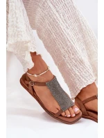 Plné Elegantní Dámské Sandály S Krystaly Artiker 56C1365 Hnědé