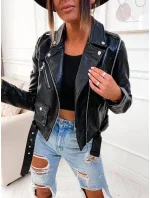 Černá bunda ramoneska - vesta z eko kůže FL202050 černá - FLAM Mode Černá bunda ramoneska - vesta z eko kůže FL202050 černá - FLAM Mode