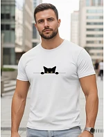 Pánské bavlněné tričko s motivem kočky bílé FashionStreet NX5102R