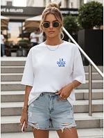 Dámské bavlněné tričko oversize s potiskem, bílé, FashionStreet NX9504RY Dámské bavlněné tričko oversize s potiskem, bílé, FashionStreet NX9504RY