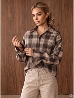Volná dámská kostkovaná košile s volánky, hnědá, FashionStreet DY0514 Volná dámská kostkovaná košile s volánky, hnědá, FashionStreet DY0514