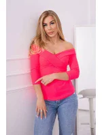 Halenka s výstřihem do V růžová neonová