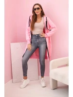 Dámská zateplená mikina s kapucí a zipem světle růžová