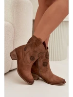 Semišové kožené dámské boty s výřezy na podpatku Zazoo 3844 hnědé