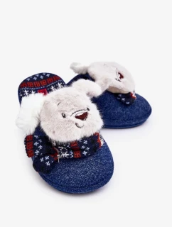 Dětské papuče se silnou podrážkou s medvídkem, tmavě modrá Dasca