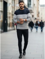 Pánský pruhovaný šedý svetr FashionStreet WX2230