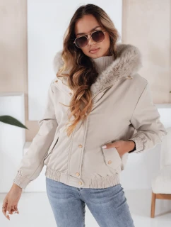 Dámská zimní bunda VESSADA krátká s kožešinou světle béžová FashionStreet TY5062