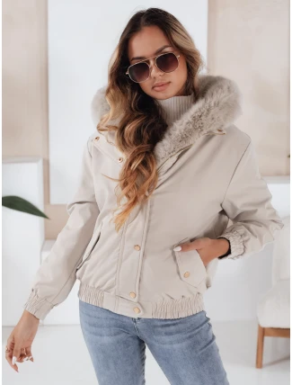 Dámská zimní bunda VESSADA krátká s kožešinou světle béžová FashionStreet TY5062