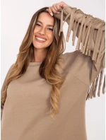 Tmavě béžová volná dámská mikina s třásněmi (21695)