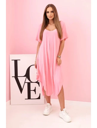 Dámské viskózové šaty s krátkým rukávem a rozšířeným lemem světle růžová Dámské viskózové šaty s krátkým rukávem a rozšířeným lemem světle růžová