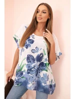 Dámská bavlněná blůza s květinovým potiskem a krátkým rukávem bílá