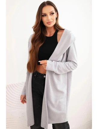 Dámská mikina z bavlny s kapucí a prodlouženým předním dílem šedá