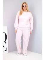 Komplet dámský Plus Size bavlněný s volnou mikinou a kalhotami s širokým nohavicí cukrová růžová