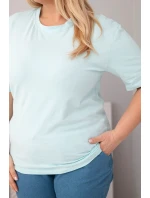 Dámská bavlněná halenka Plus Size s krátkým rukávem basic mátová