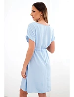 Dámské šaty s krátkým rukávem a vázáním v pase modrá