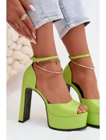 Lakované dámské sandály na podpatku a platformě Zelené Horvia