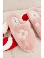 Dámské chlupaté papuče s květinami – růžové Selinne