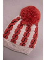 Dámská čepice s bambulí Rozalia K323 červená+béžová