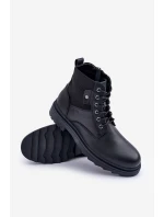 Kožené Zateplené Kotníkové Boty Pánské Big Star OO174166 Černé