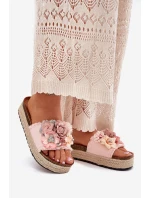 Dámské Sandały Na Platformě S Pletením A Květinami Růžové Chellia