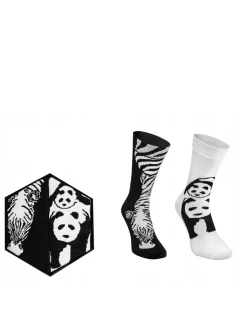 Duhové ponožky se zvířecími motivy Zebra Panda černá a bílá 2 páry