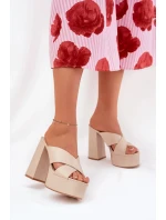 Dámské sandály na platformě s klínovým podpatkem 6874 Béžová - Ideal Shoes