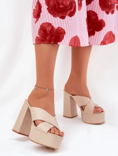 Dámské sandály na platformě s klínovým podpatkem 6874 Béžová - Ideal Shoes