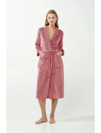 Dámský sametový župan 21143 Pudr růžová - Vamp Dámský sametový župan 21143 Pudr růžová - Vamp