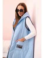 Dámská prošívaná vesta Plus Size s kapucí na zip modrá