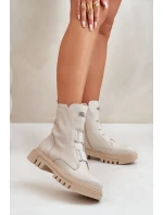 Zateplené boty worker pro ženy na zip z eko kůže světle béžové Mailyra