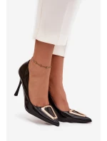 Lakované lodičky se zlatým detailem černé Paivelle