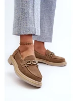 Dámské semišové mokasíny na plochém podpatku s ozdobou D&A Brown Dámské semišové mokasíny na plochém podpatku s ozdobou D&A Brown