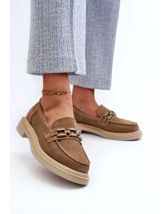 Dámské semišové mokasíny na plochém podpatku s ozdobou D&A Brown Dámské semišové mokasíny na plochém podpatku s ozdobou D&A Brown