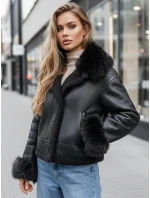Dámská kožená bunda s kožešinou černá FashionStreet TY5244z