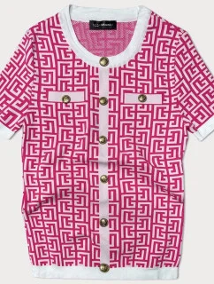 Dámská úpletová halenka ve fuchsijové barvě s krátkými rukávy (009)