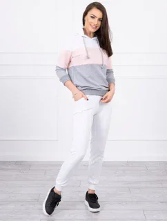 Barevná pruhovaná sada bílá+pudrově růžová