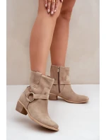 Boty z přírodní semišové kůže na podpatku Jasnobežové Zazoo 3444/2