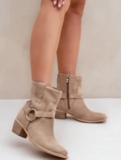 Boty z přírodní semišové kůže na podpatku Jasnobežové Zazoo 3444/2