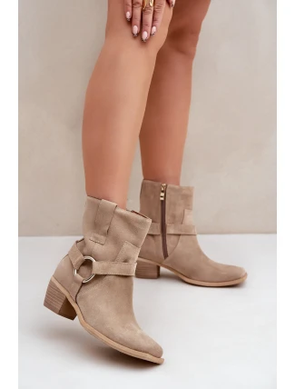 Boty z přírodní semišové kůže na podpatku Jasnobežové Zazoo 3444/2
